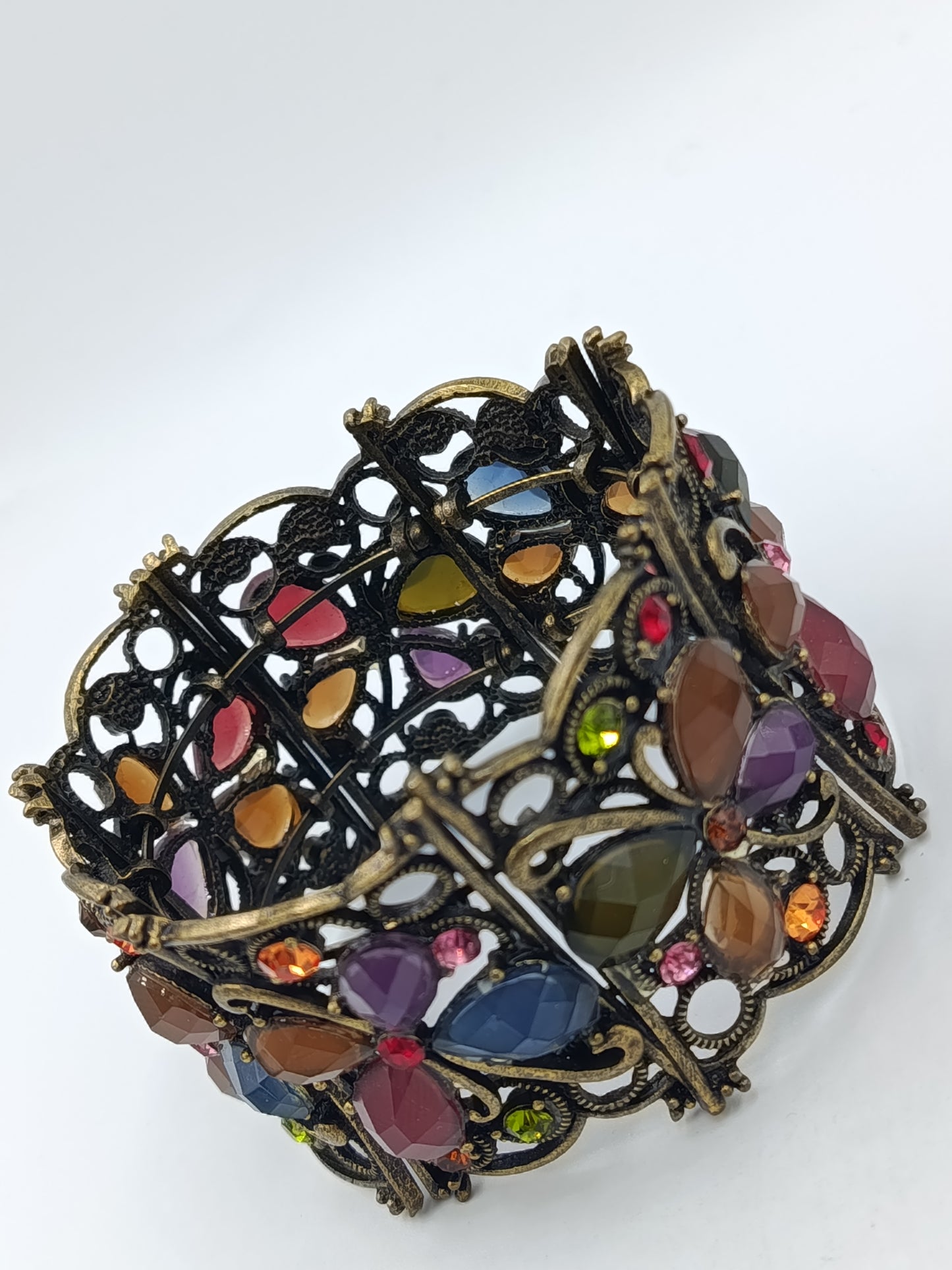 Vintage Armreif Strass Kristalle Bunt Elastisch