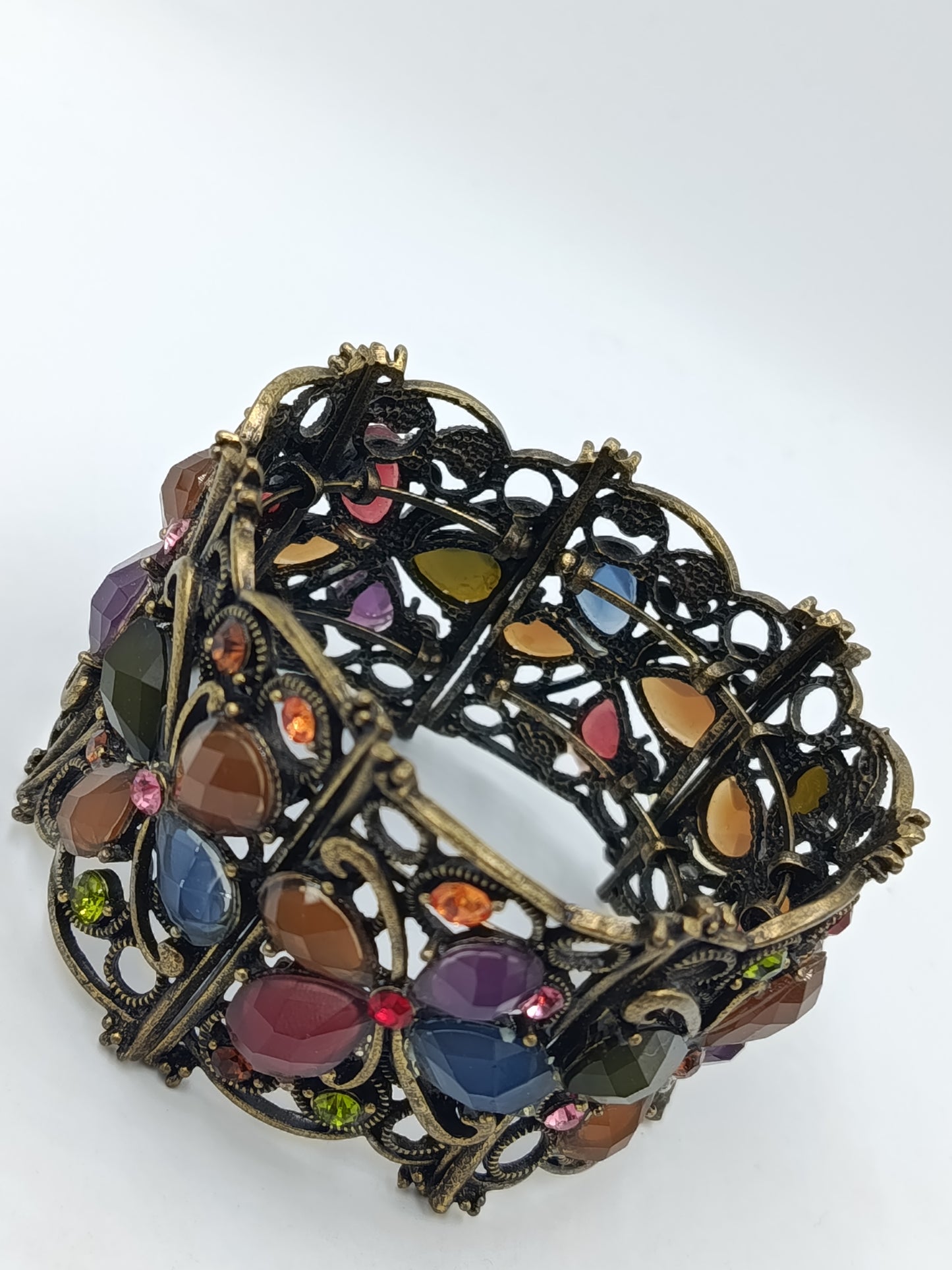 Vintage Armreif Strass Kristalle Bunt Elastisch