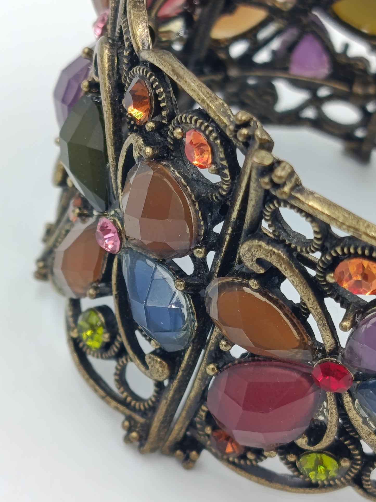 Vintage Armreif Strass Kristalle Bunt Elastisch