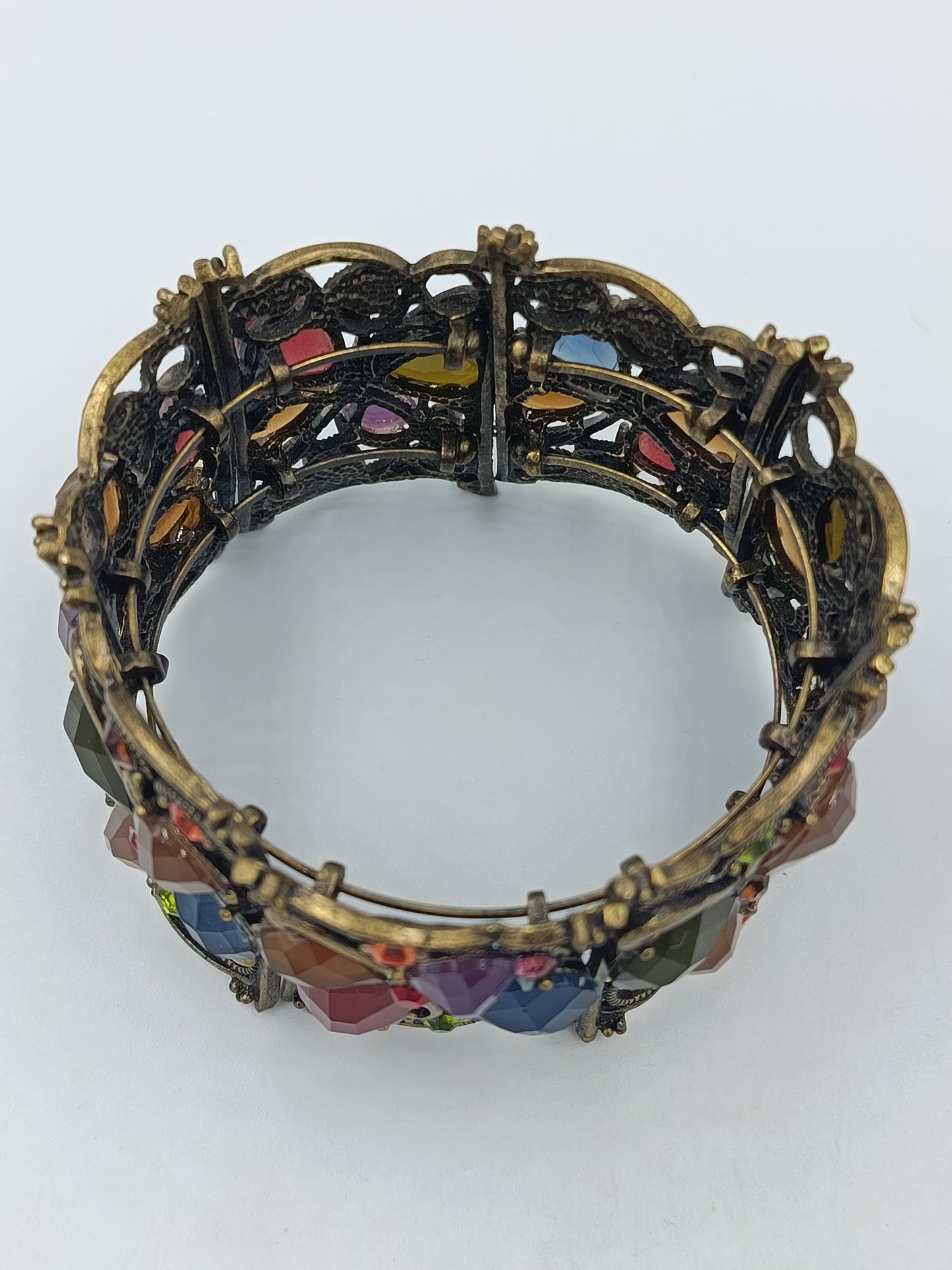 Vintage Armreif Strass Kristalle Bunt Elastisch