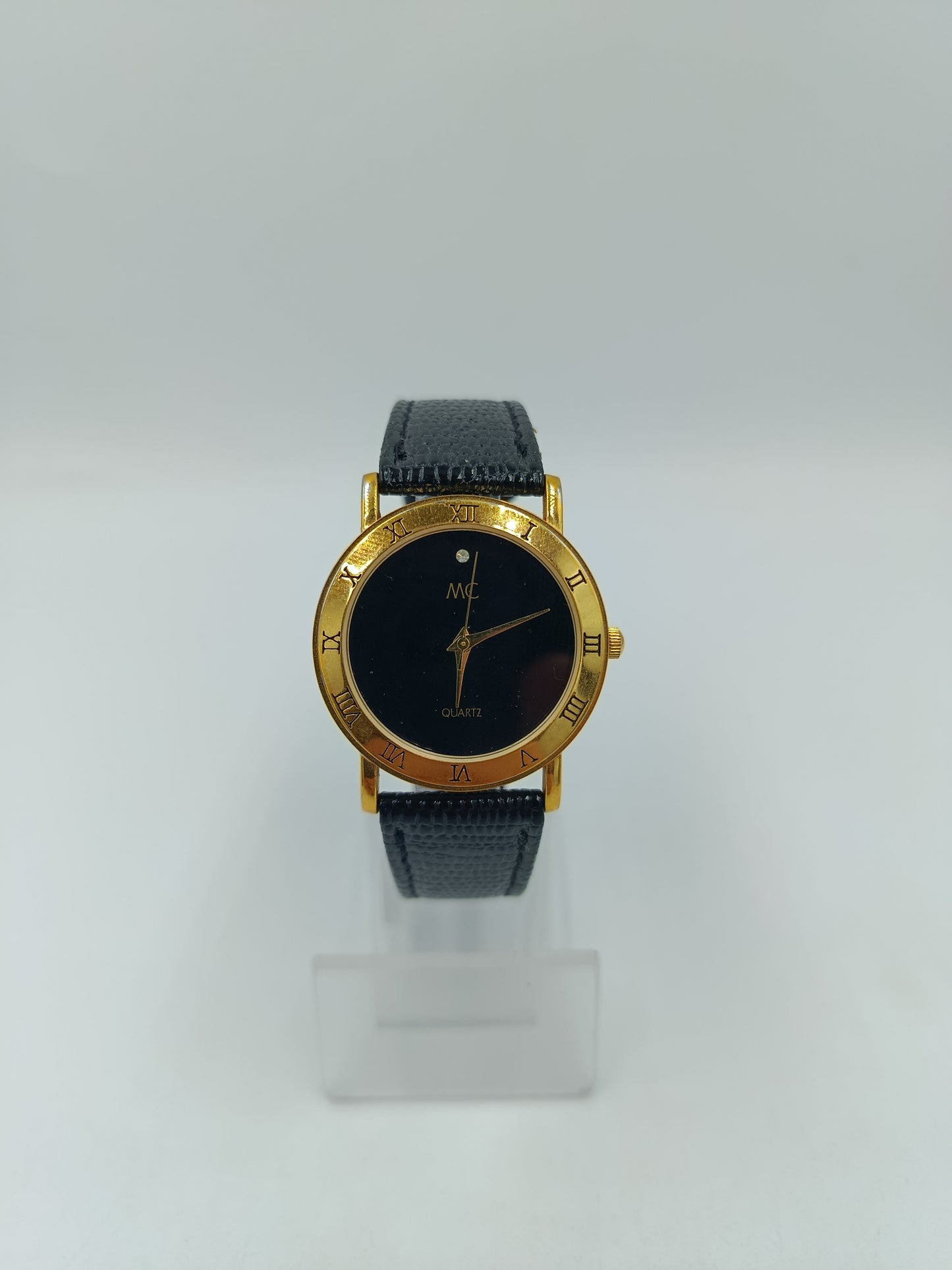 Vintage MC Quartz Armbanduhr Schwarz Gold