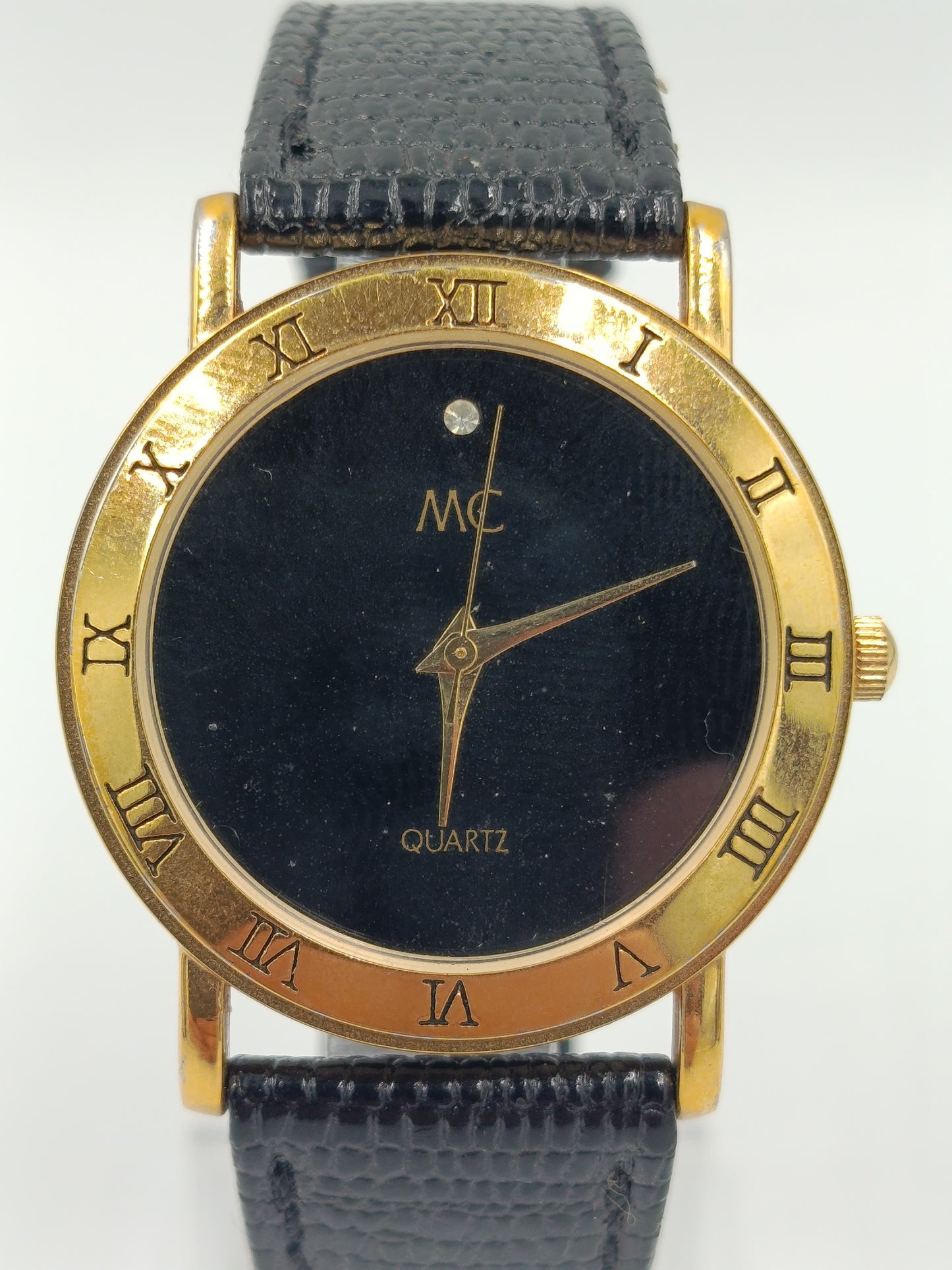 Vintage MC Quartz Armbanduhr Schwarz Gold