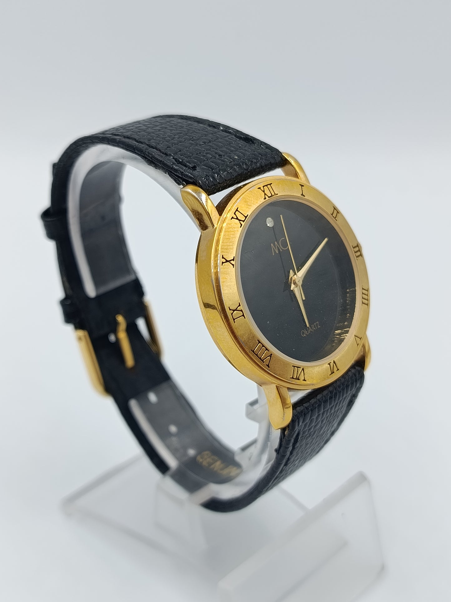 Vintage MC Quartz Armbanduhr Schwarz Gold