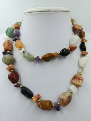 Bunte Edelstein Kette Lange Splitterkette Vintage