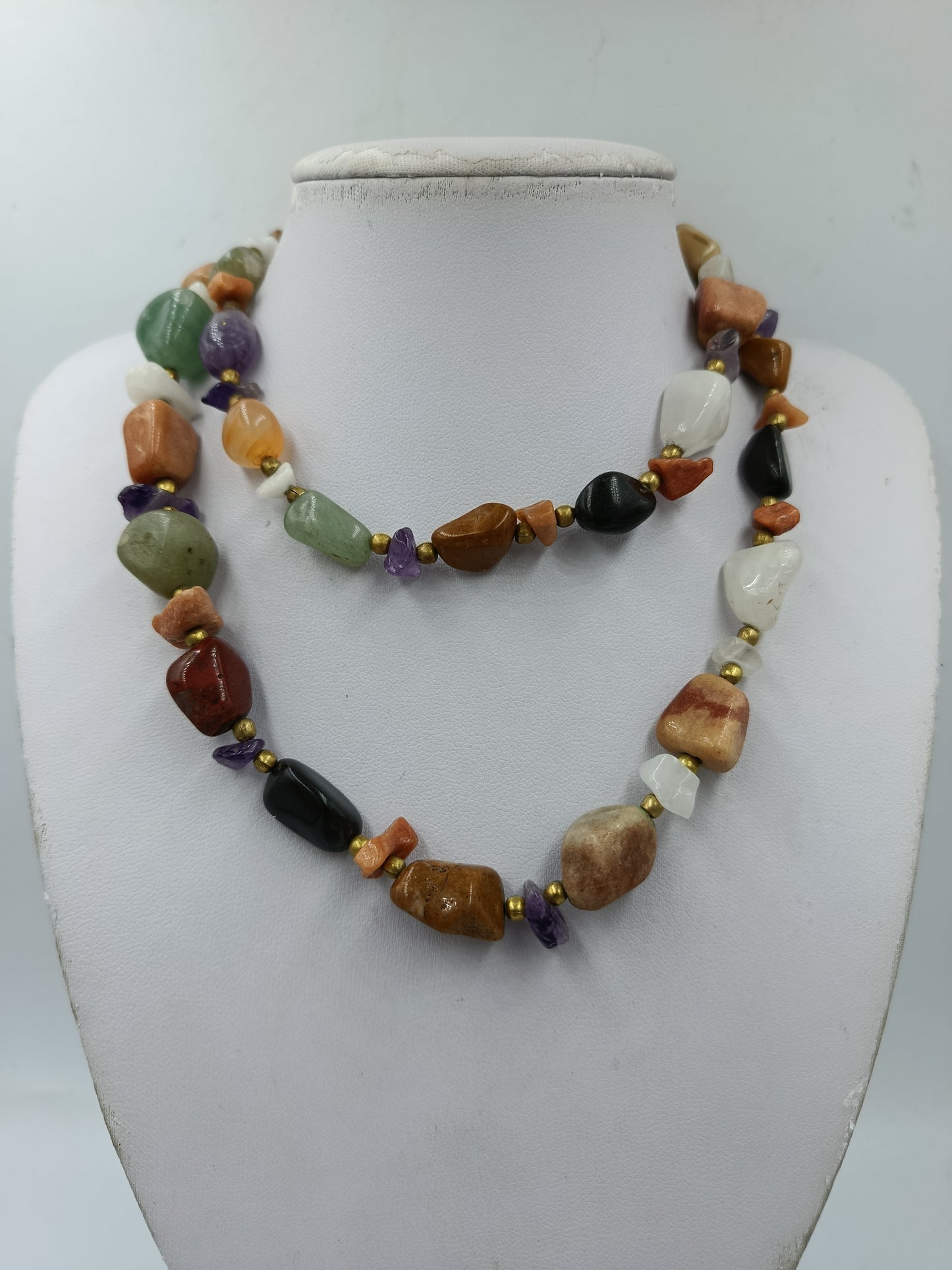 Bunte Edelstein Kette Lange Splitterkette Vintage