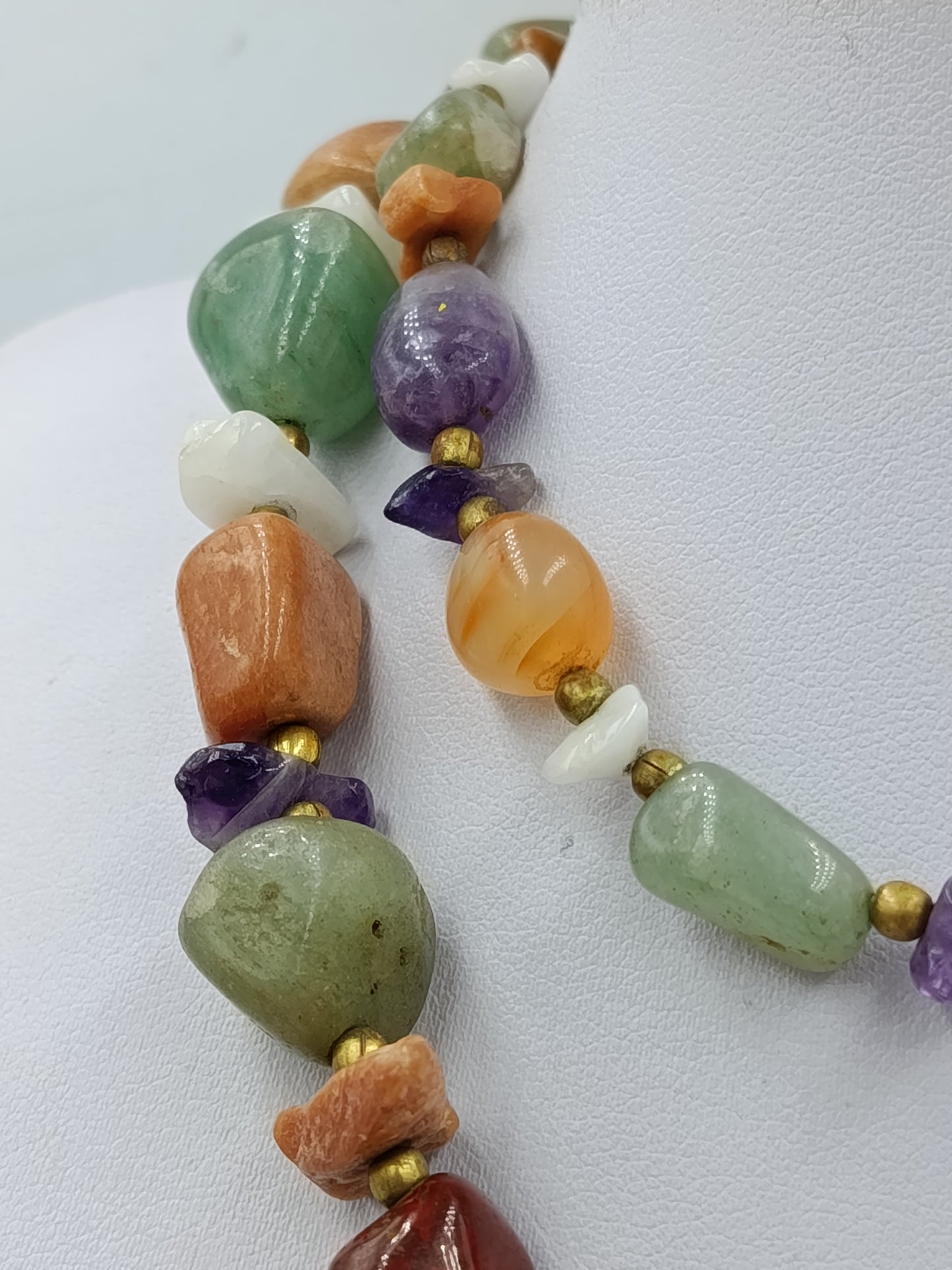 Bunte Edelstein Kette Lange Splitterkette Vintage