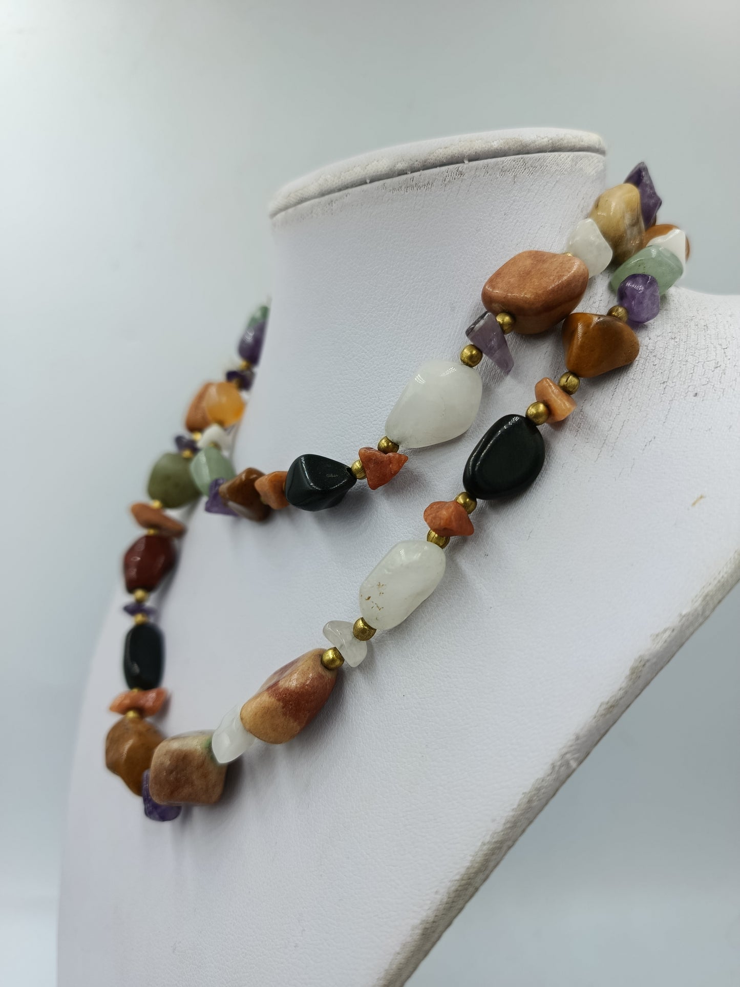 Bunte Edelstein Kette Lange Splitterkette Vintage