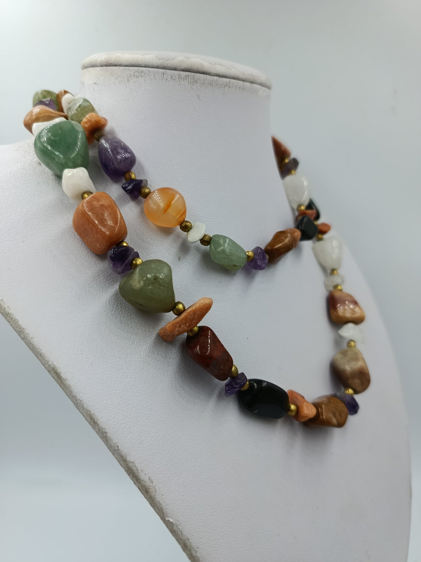 Bunte Edelstein Kette Lange Splitterkette Vintage