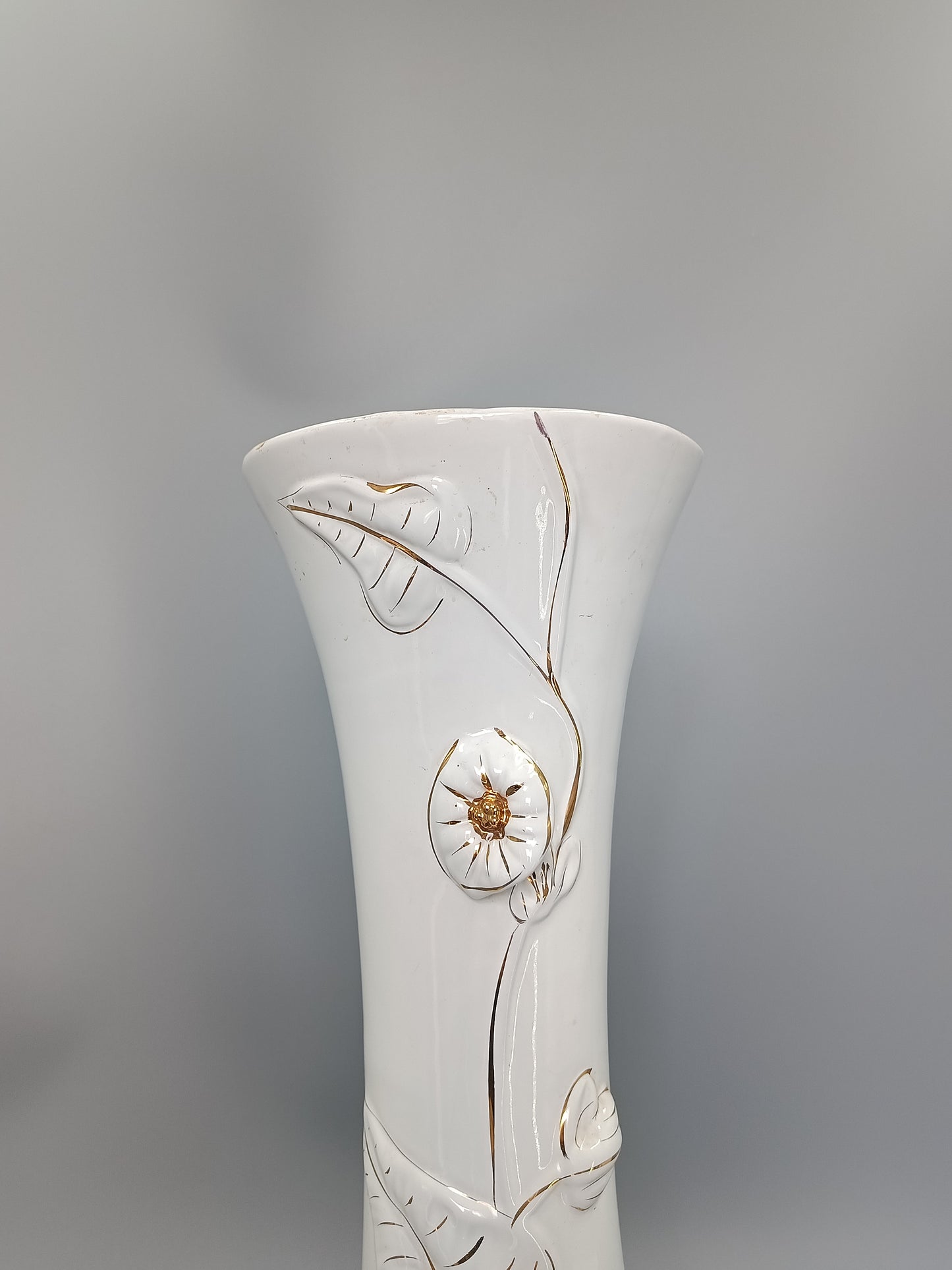Große Vintage Keramik Bodenvase mit Golddekor