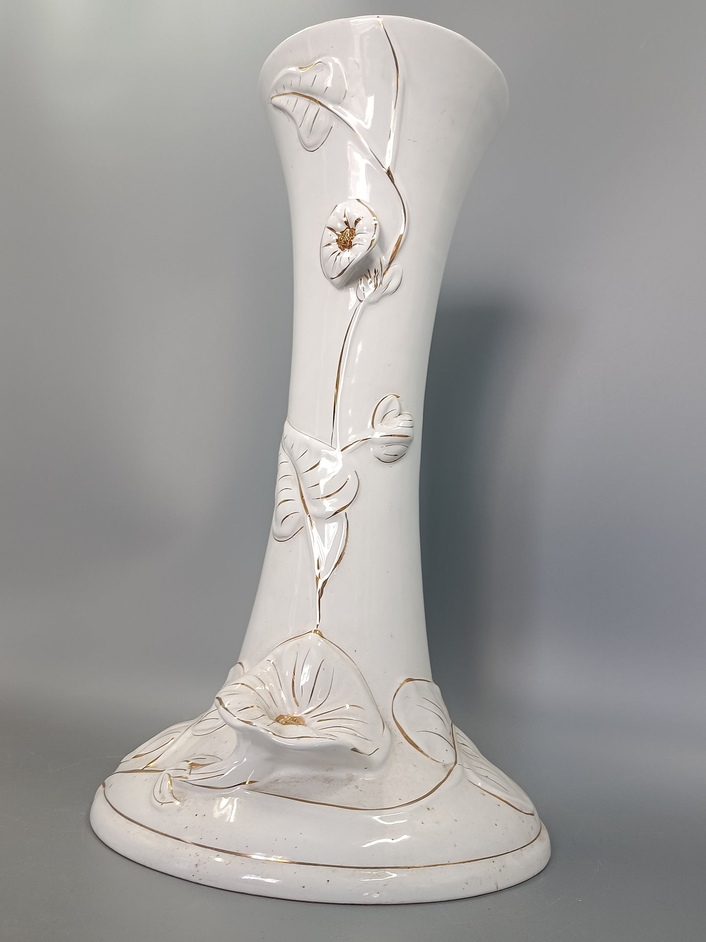 Große Vintage Keramik Bodenvase mit Golddekor