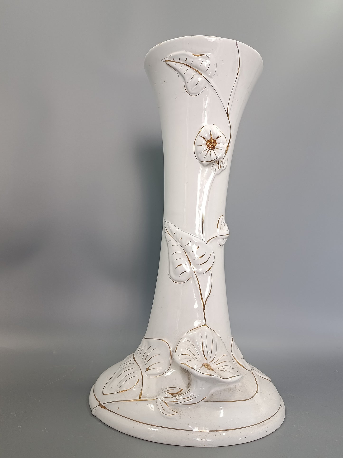 Große Vintage Keramik Bodenvase mit Golddekor