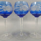 Edle Kristall Römer Gläser  Blaues Überfangglas mit Feinschliff 3er Set