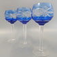 Edle Kristall Römer Gläser  Blaues Überfangglas mit Feinschliff 3er Set
