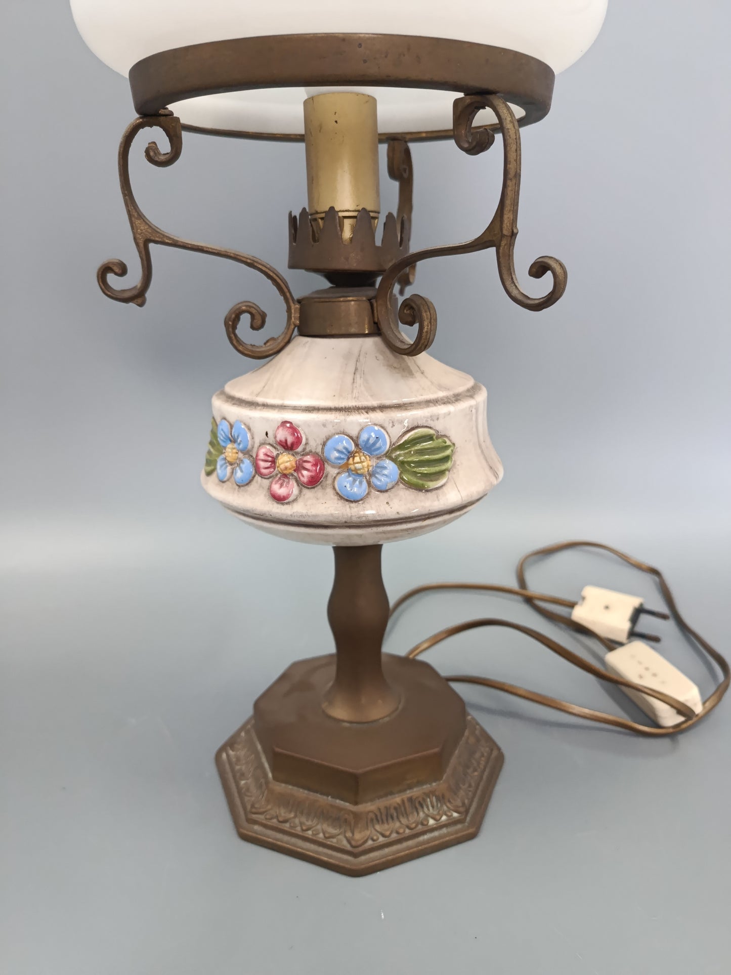 Vintage Tisch Leuchte mit Keramikfuß – Rustikale Nachttischlampe