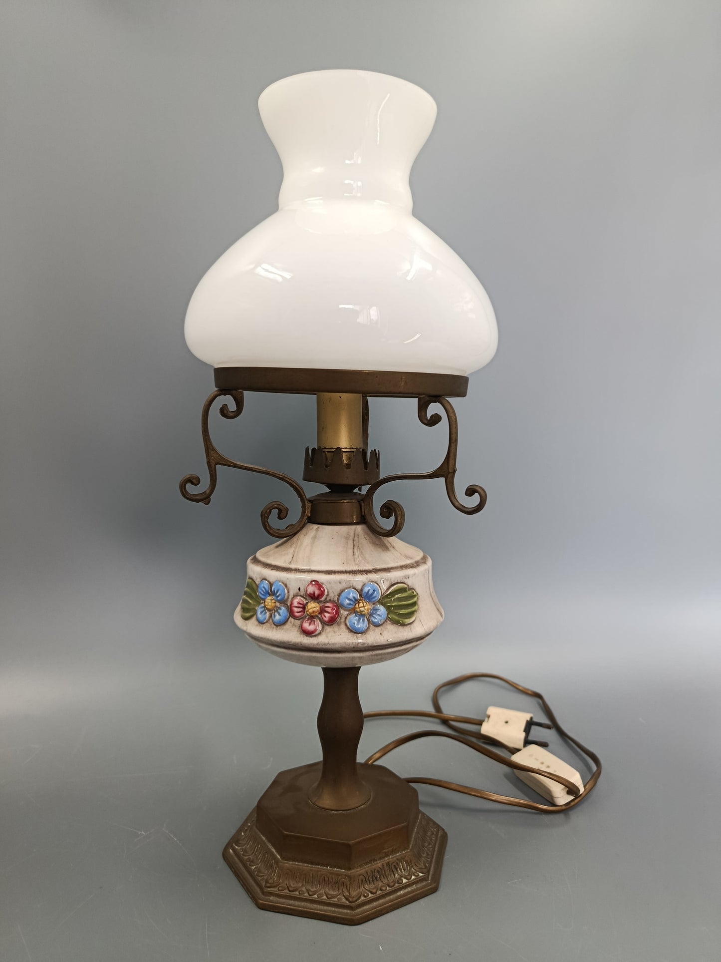 Vintage Tisch Leuchte mit Keramikfuß – Rustikale Nachttischlampe
