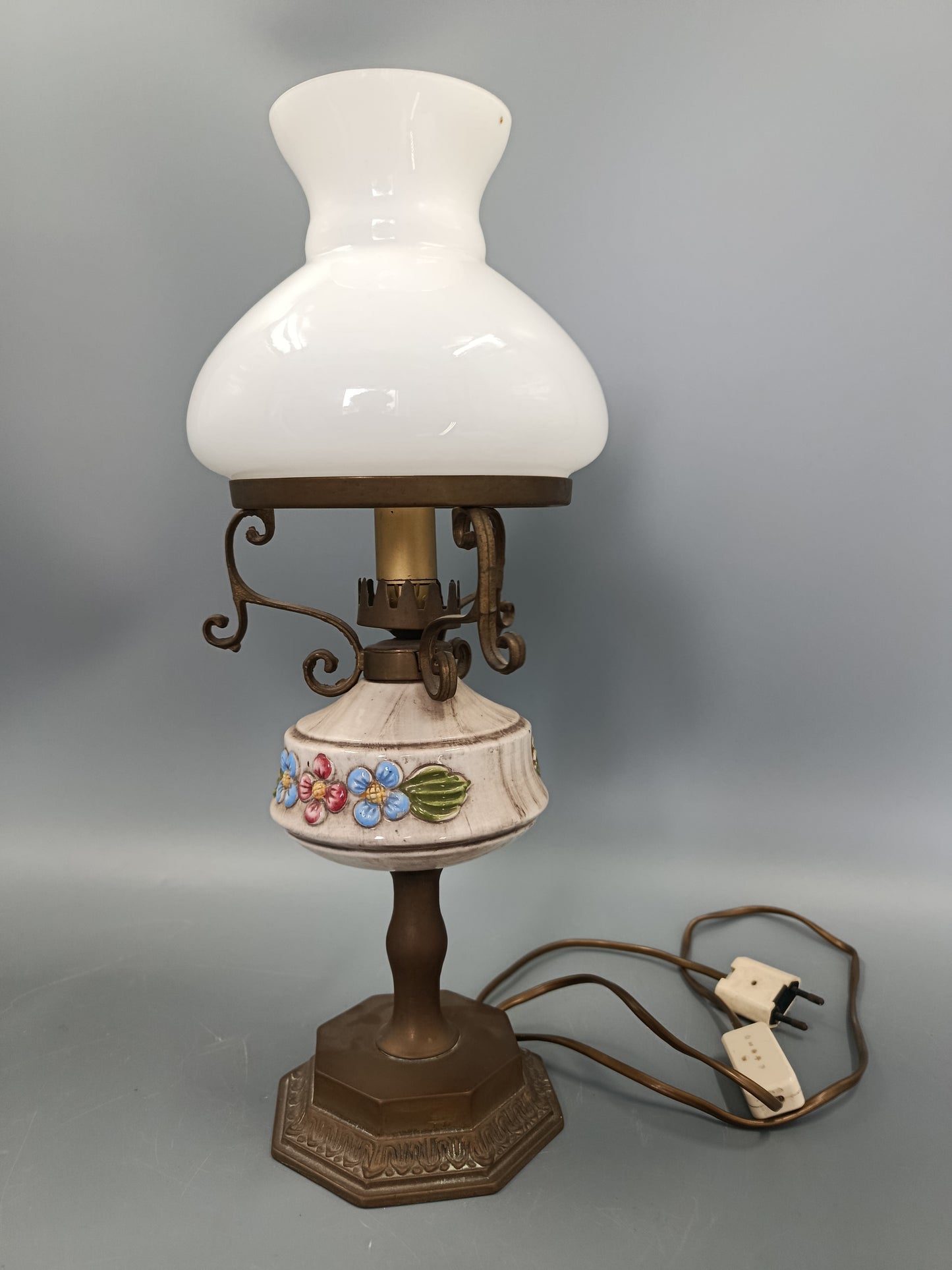 Vintage Tisch Leuchte mit Keramikfuß – Rustikale Nachttischlampe