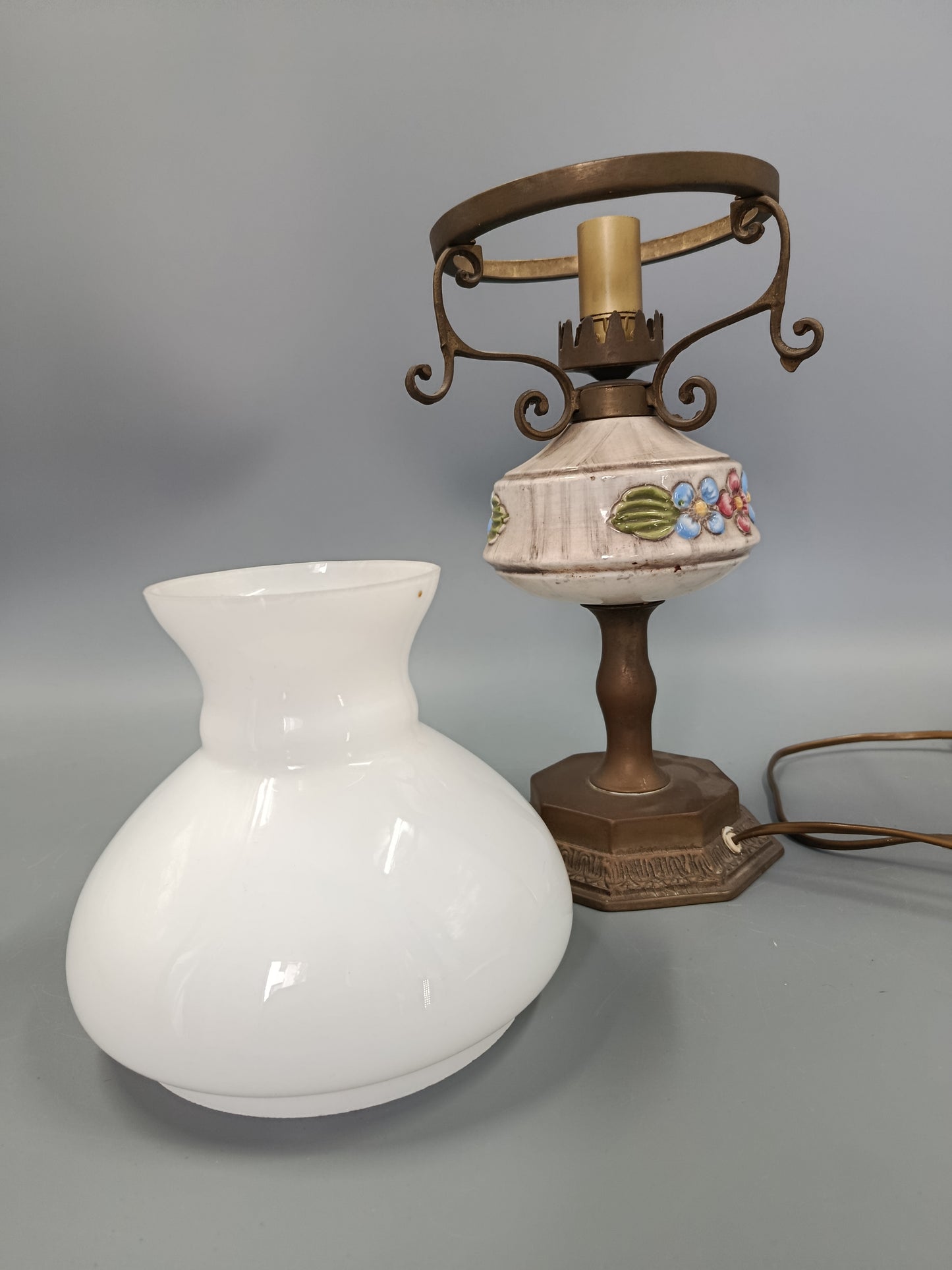 Vintage Tisch Leuchte mit Keramikfuß – Rustikale Nachttischlampe