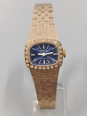 Edle Sato Damen Uhr Vintage mit blauem Zifferblatt
