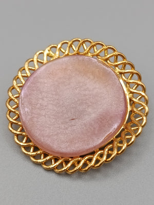 Elegante Vintage Brosche in Goldoptik Runder Rosa Stein