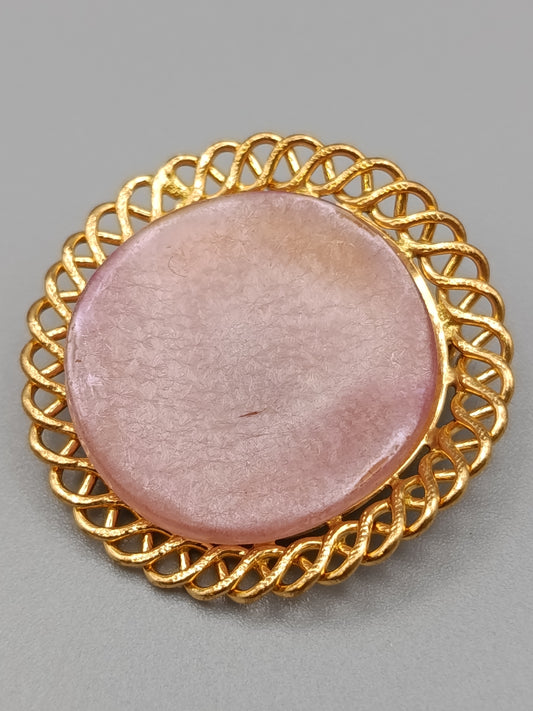 Elegante Vintage Brosche in Goldoptik Runder Rosa Stein