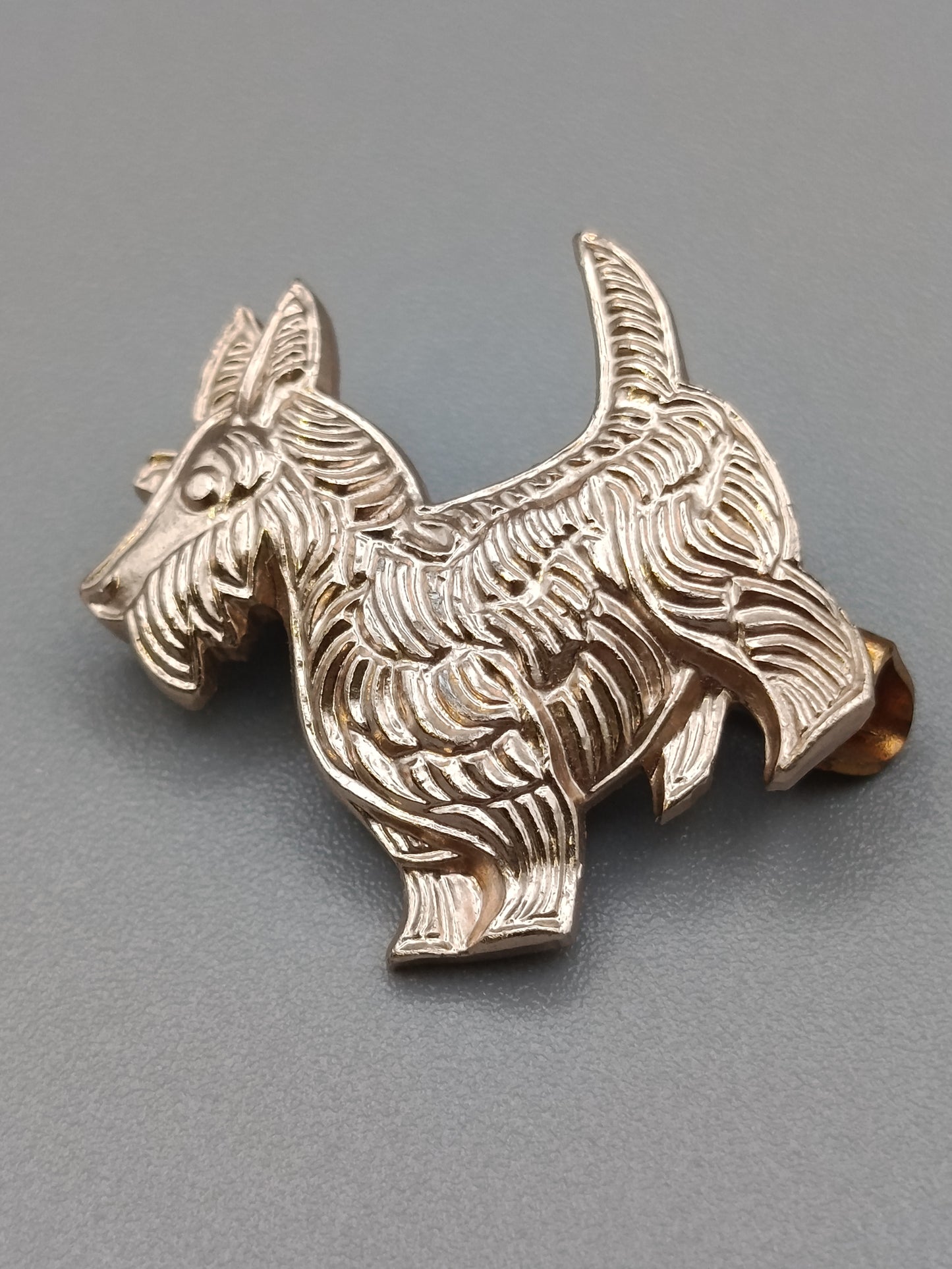 Vintage Brosche Verspielter Scottish Terrier in Silberoptik