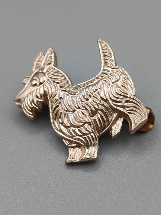 Vintage Brosche Verspielter Scottish Terrier in Silberoptik