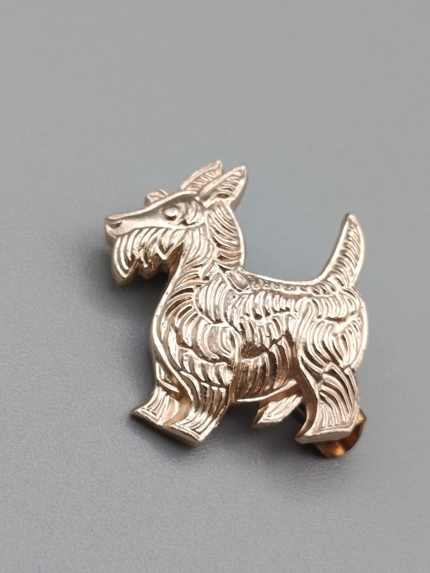 Vintage Brosche Verspielter Scottish Terrier in Silberoptik
