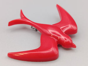 Schöne Schwalben Brosche in Rot Vintage Stil