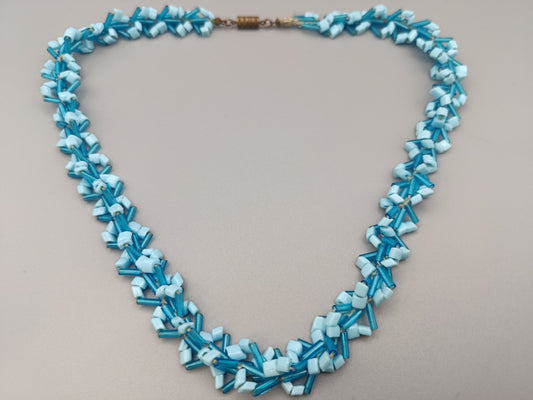 Blaue Vintage Perlenkette Halskette mit Glasperlen