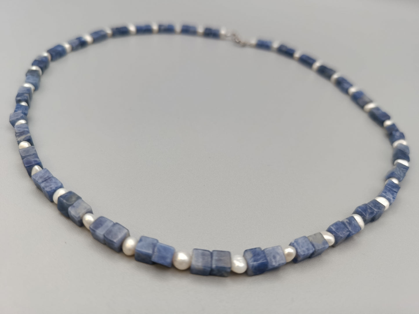 925 Silber Edle Sodalith Würfelkette Stilvoll