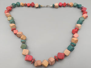 Bunte Holz Würfelkette Farbfrohe Damen Hals Kette
