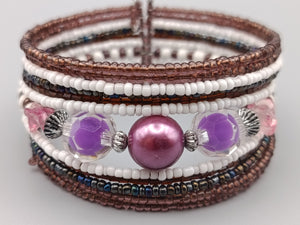 Mehrreihiges Damen Perlen Armband in Lila und Braun