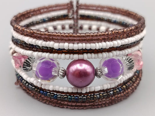 Mehrreihiges Damen Perlen Armband in Lila und Braun