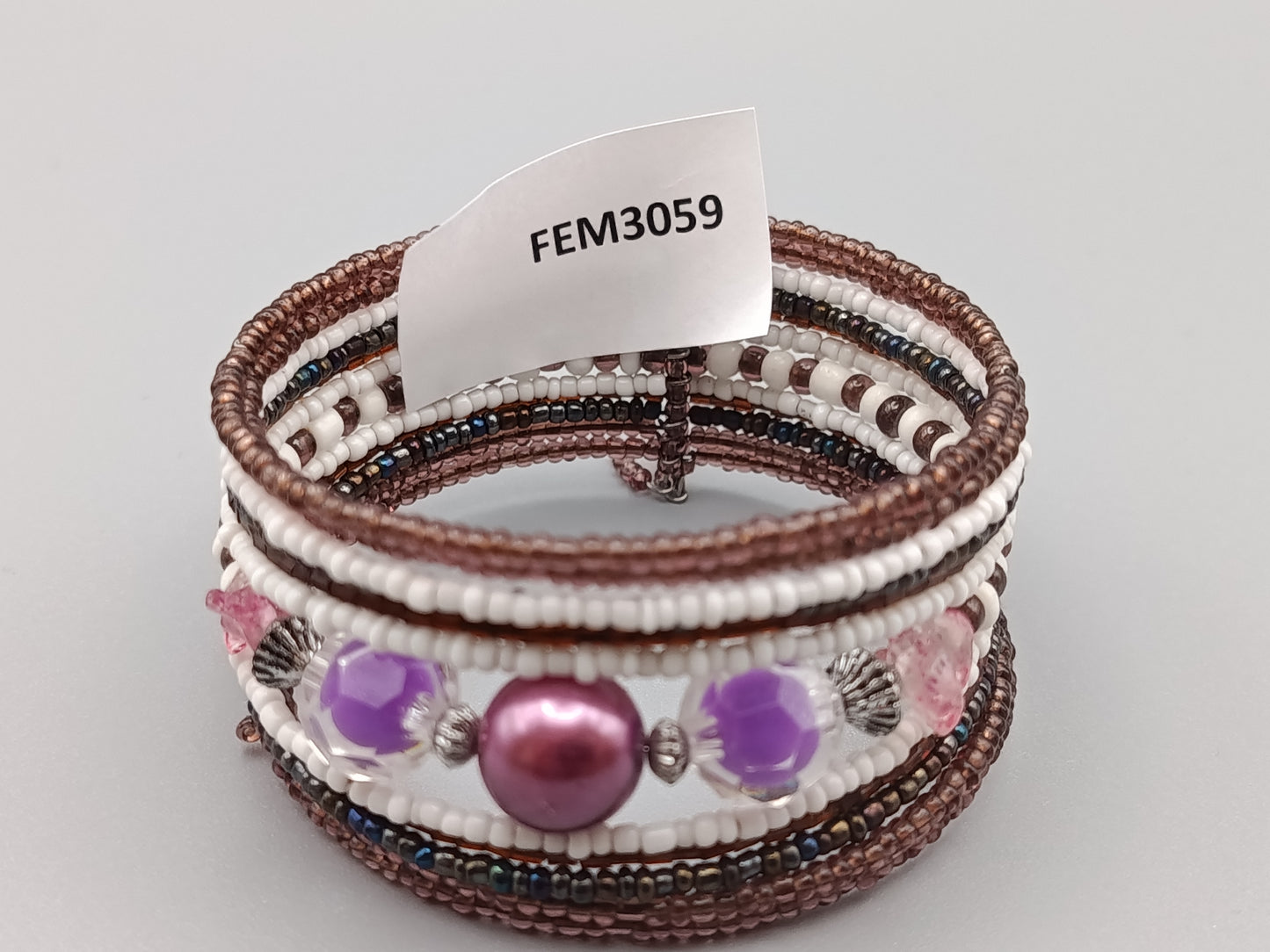 Mehrreihiges Damen Perlen Armband in Lila und Braun