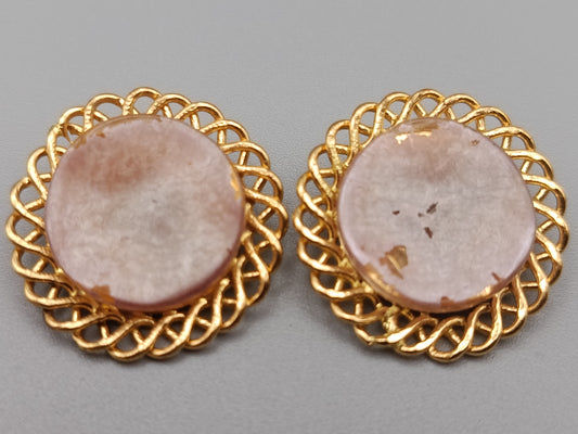Elegante Vintage Clip-on Ohrringe mit rosa Inlay