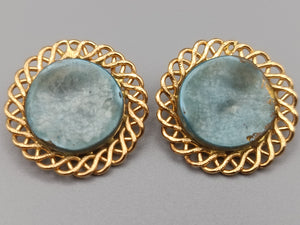Elegante Vintage Ohrclips mit blau-grünem Stein