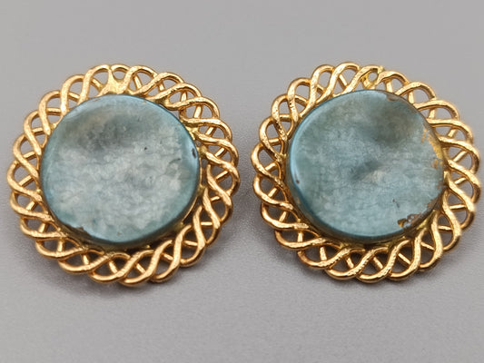 Elegante Vintage Ohrclips mit blau-grünem Stein