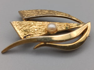 Elegante Vintage Damen Broschein Gold Optik mit Perle