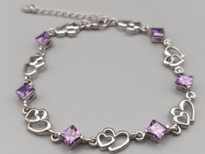 Elegantes 925 Silber Damen Armband mit lila Steinen