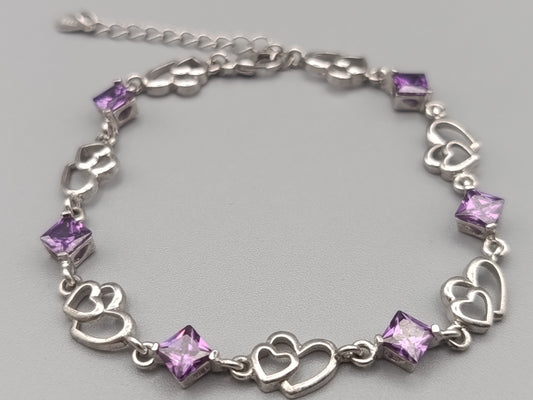 Elegantes 925 Silber Damen Armband mit lila Steinen