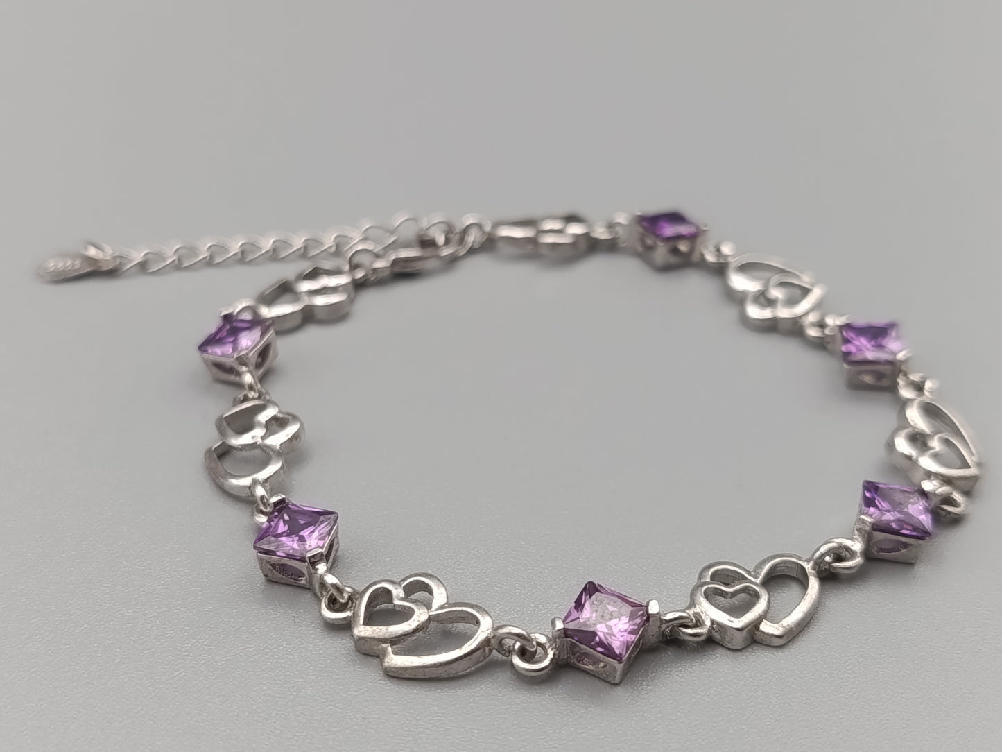 Elegantes 925 Silber Damen Armband mit lila Steinen