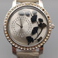 Moderne Damen Uhr mit Strasslünette und floralem Zifferblatt