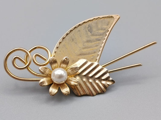 Edle Vintage Brosche in Gold Optik Florales Design