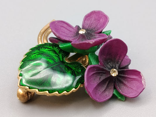 Veilchen Brosche Florales Vintage Design mit Emaille