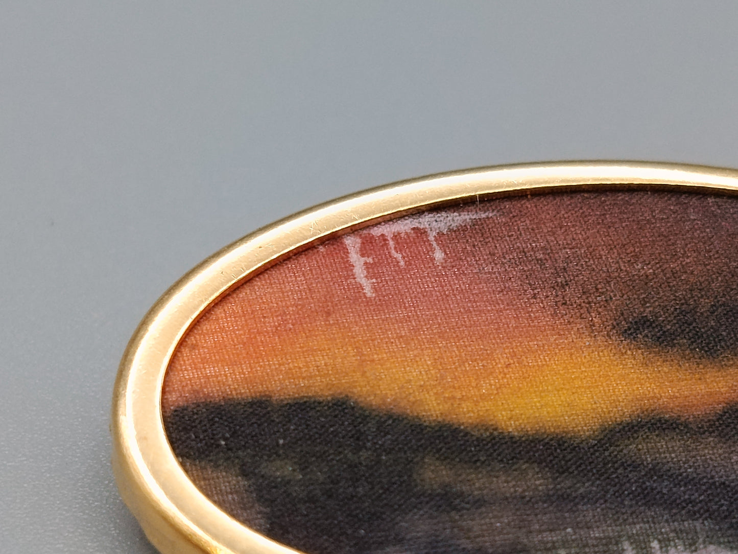 Ovale Brosche mit Landschafts Miniatur Vintage Design