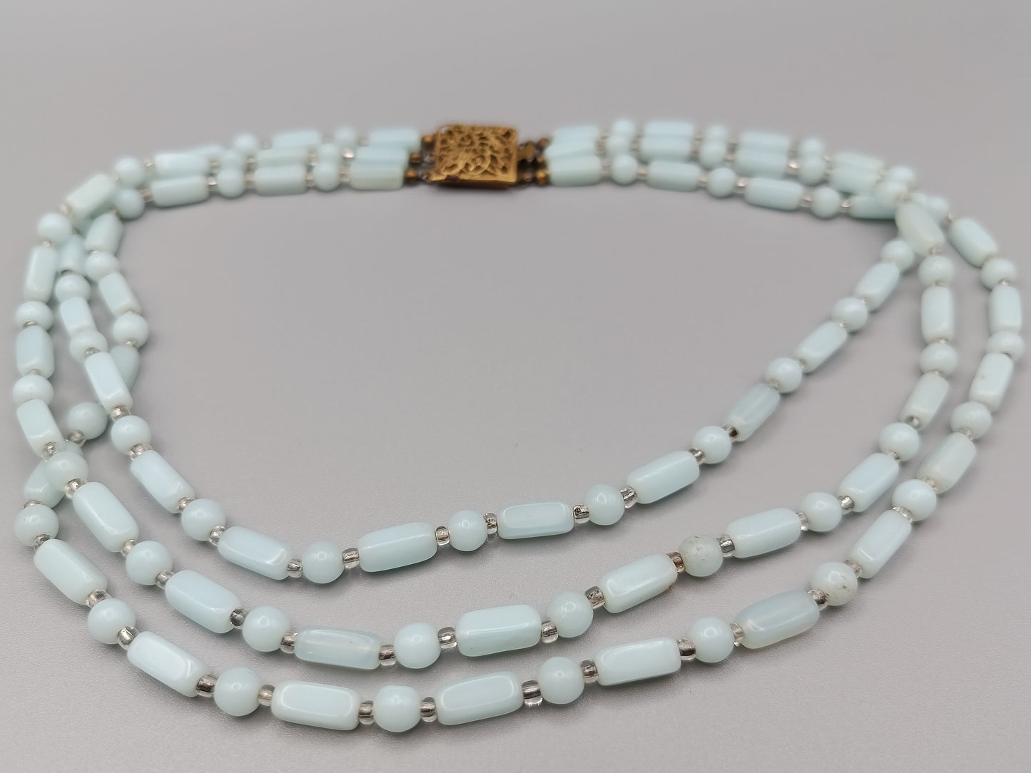Dreireihige Vintage Kette Opalglas Perlen Kette