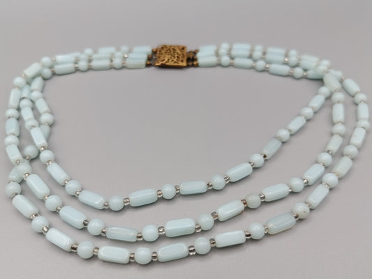 Dreireihige Vintage Kette Opalglas Perlen Kette