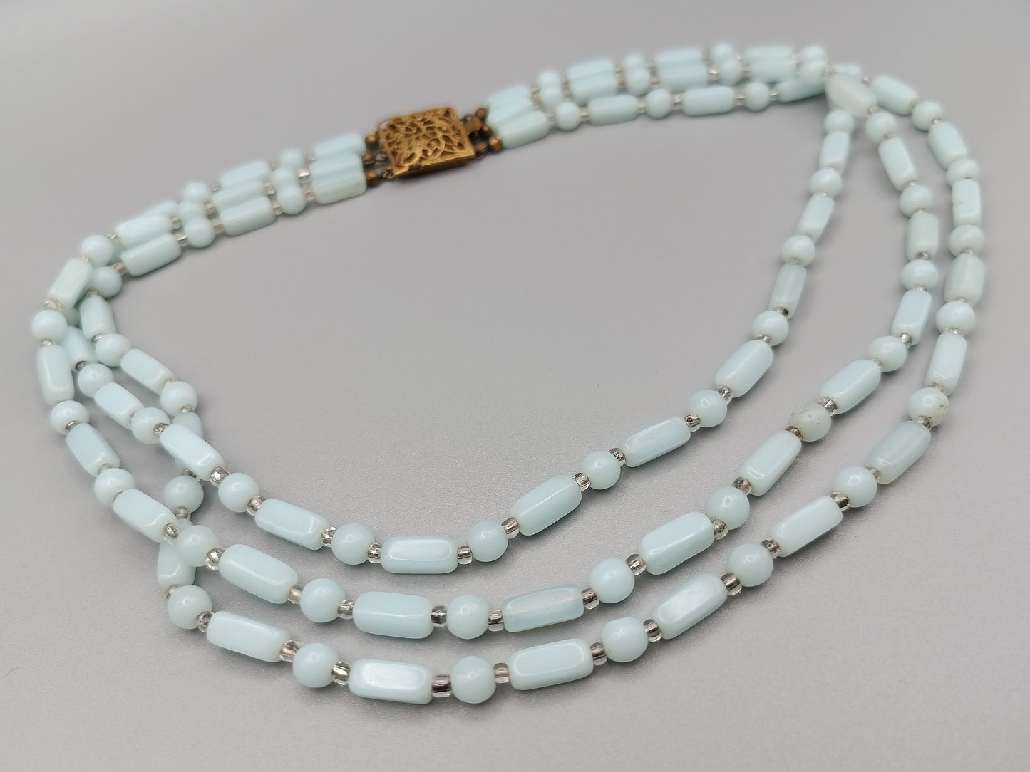 Dreireihige Vintage Kette Opalglas Perlen Kette