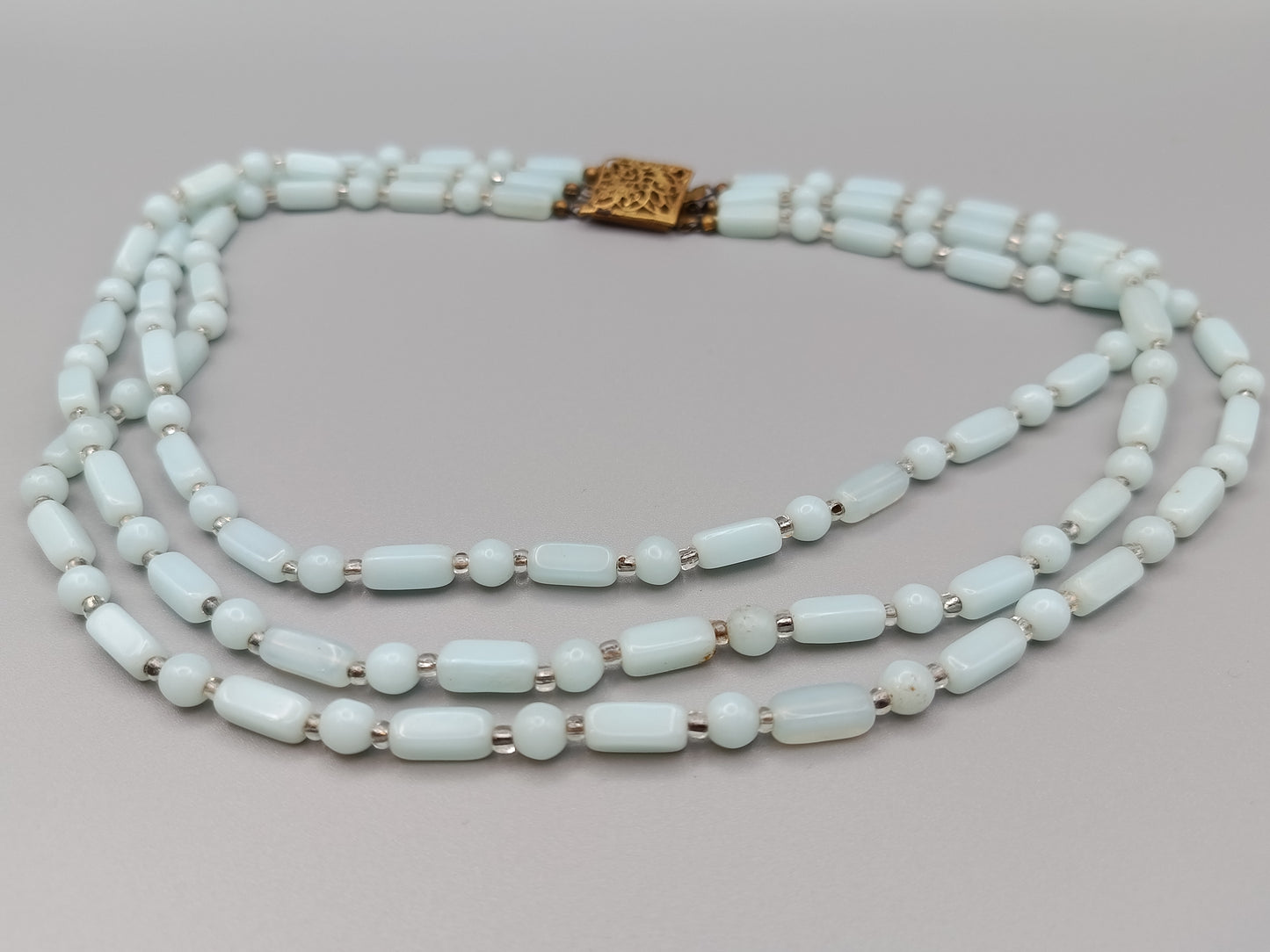 Dreireihige Vintage Kette Opalglas Perlen Kette