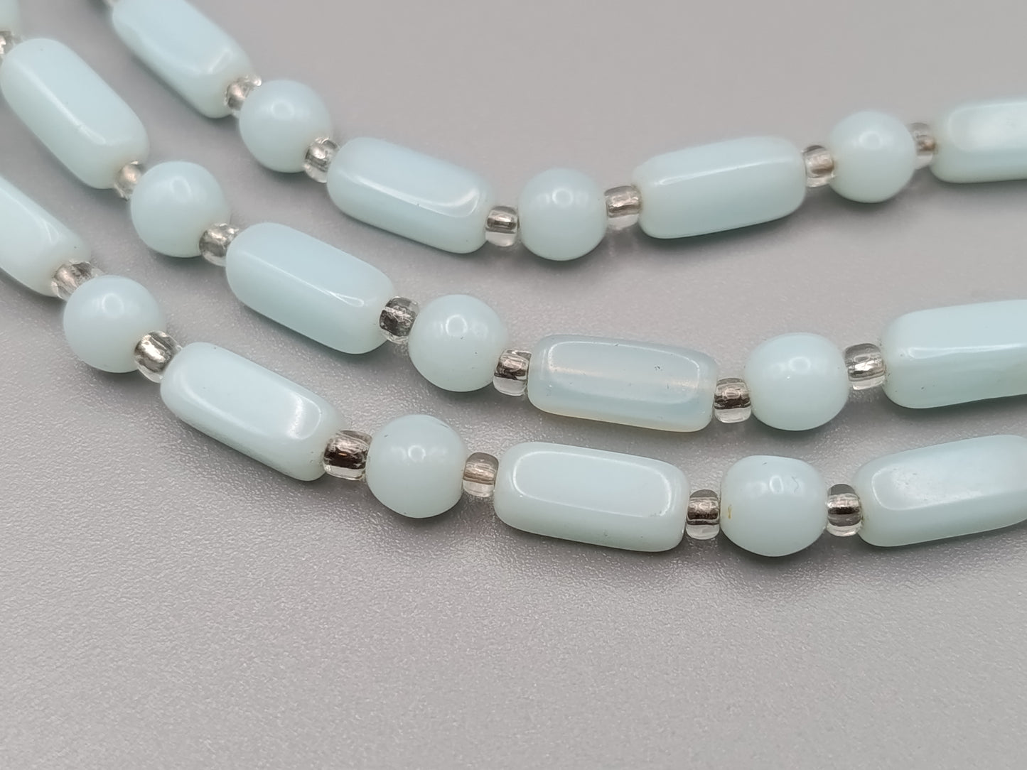 Dreireihige Vintage Kette Opalglas Perlen Kette